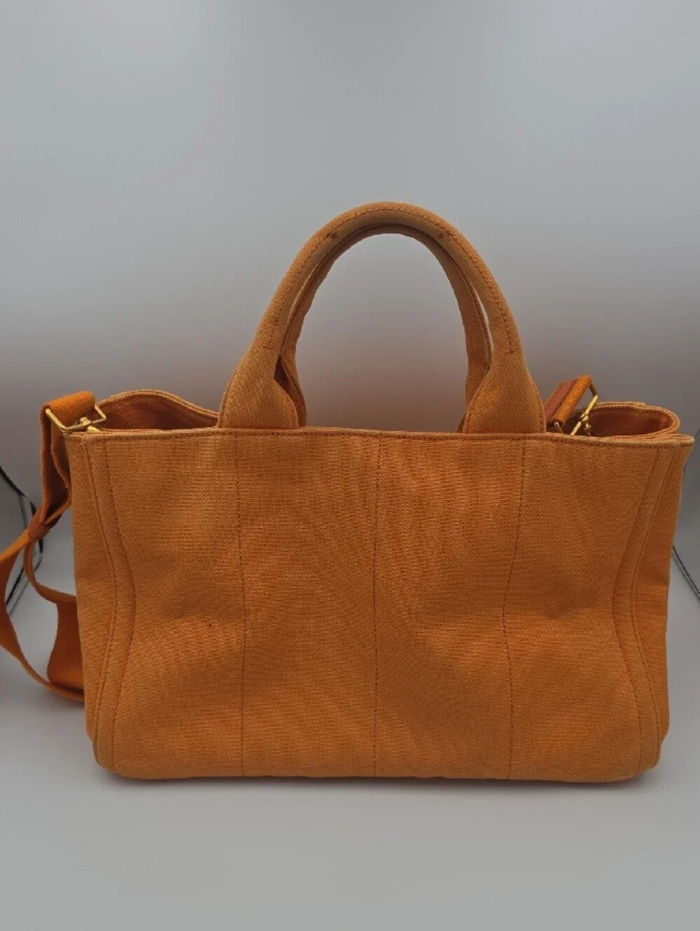 Prada Orange Papaya Canapa Gromment & Studded Large Tote (COA/HARD CARD)(EUC)🧡✨